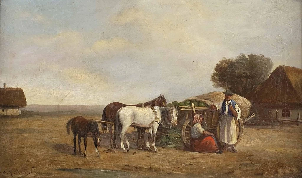 Contadini ungheresi con carri